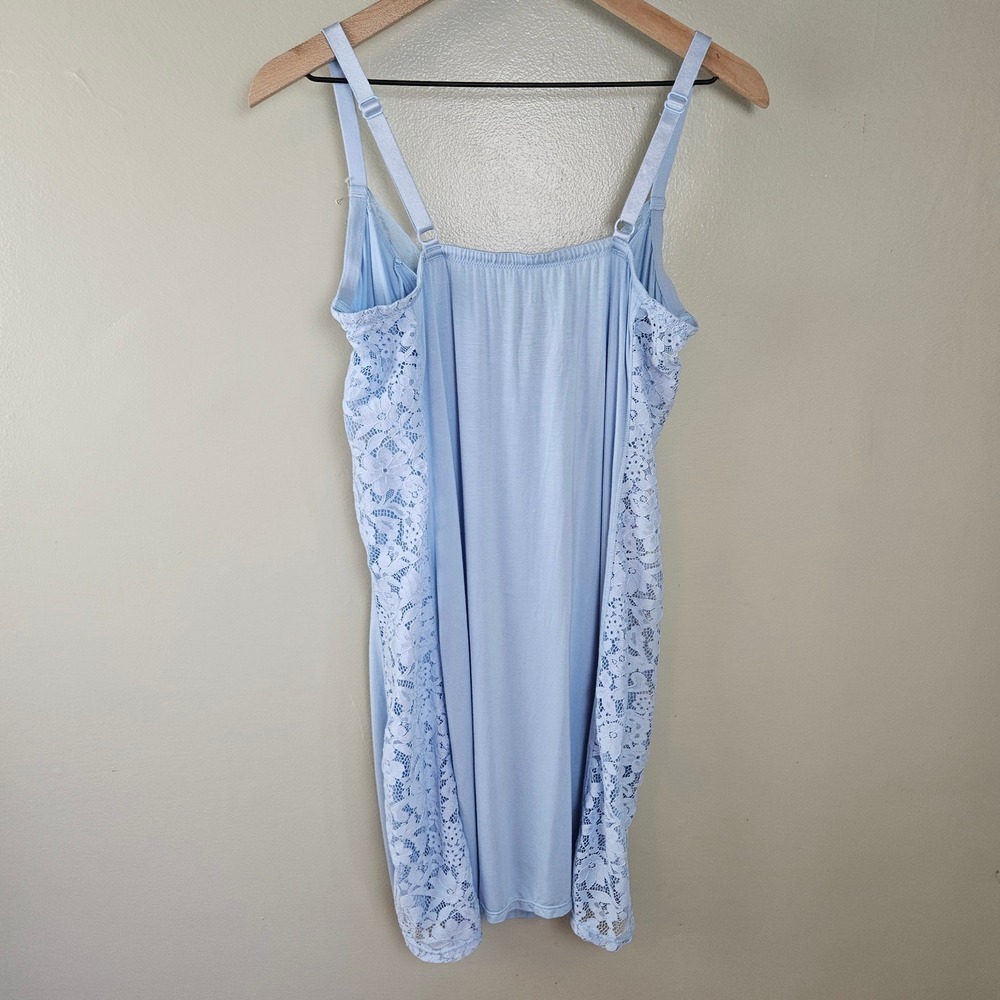 Adore Me Kamryn Blue Slip Chemise Nightgown Sz 1X Light Blue Lace Side Jersey - Picture 5 of 7